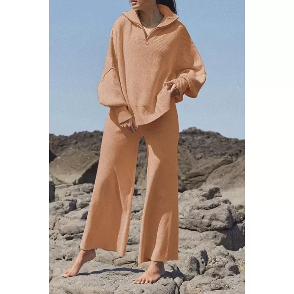 imagePRETTYGARDEN Womens 2023 Fall Pullover Oversized Sweaters Casual Long Sleeve Zip Up Collared Winter Tops BlouseKhaki