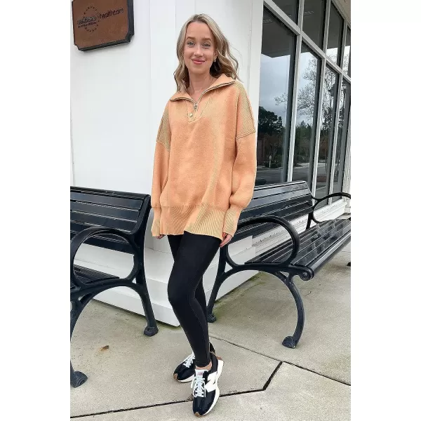 imagePRETTYGARDEN Womens 2023 Fall Pullover Oversized Sweaters Casual Long Sleeve Zip Up Collared Winter Tops BlouseKhaki