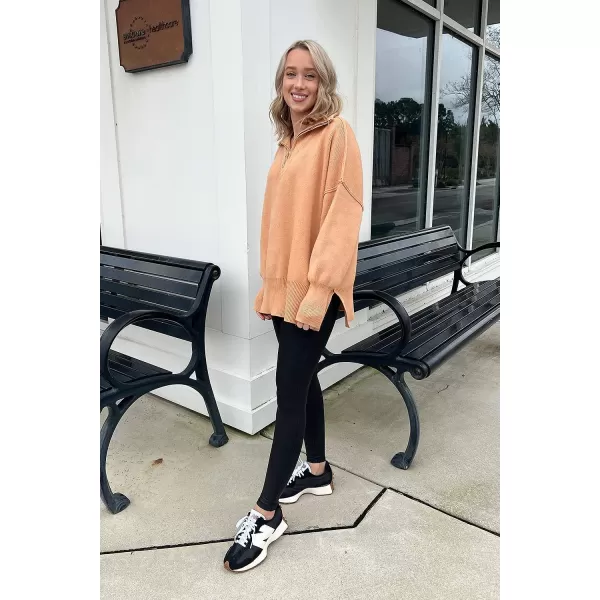 imagePRETTYGARDEN Womens 2023 Fall Pullover Oversized Sweaters Casual Long Sleeve Zip Up Collared Winter Tops BlouseKhaki