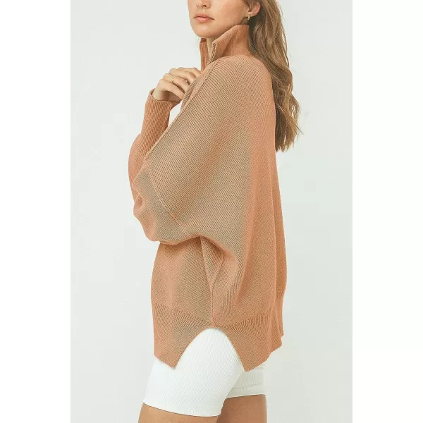 imagePRETTYGARDEN Womens 2023 Fall Pullover Oversized Sweaters Casual Long Sleeve Zip Up Collared Winter Tops BlouseKhaki
