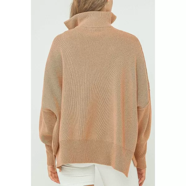 imagePRETTYGARDEN Womens 2023 Fall Pullover Oversized Sweaters Casual Long Sleeve Zip Up Collared Winter Tops BlouseKhaki