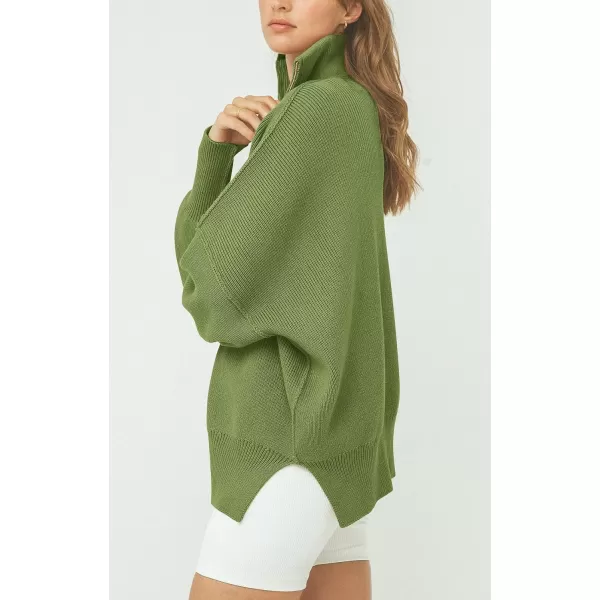 imagePRETTYGARDEN Womens 2023 Fall Pullover Oversized Sweaters Casual Long Sleeve Zip Up Collared Winter Tops BlouseLight Green