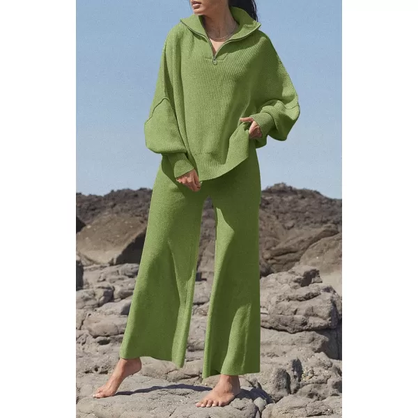 imagePRETTYGARDEN Womens 2023 Fall Pullover Oversized Sweaters Casual Long Sleeve Zip Up Collared Winter Tops BlouseLight Green