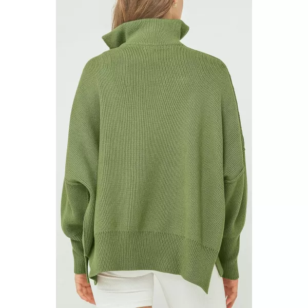imagePRETTYGARDEN Womens 2023 Fall Pullover Oversized Sweaters Casual Long Sleeve Zip Up Collared Winter Tops BlouseLight Green