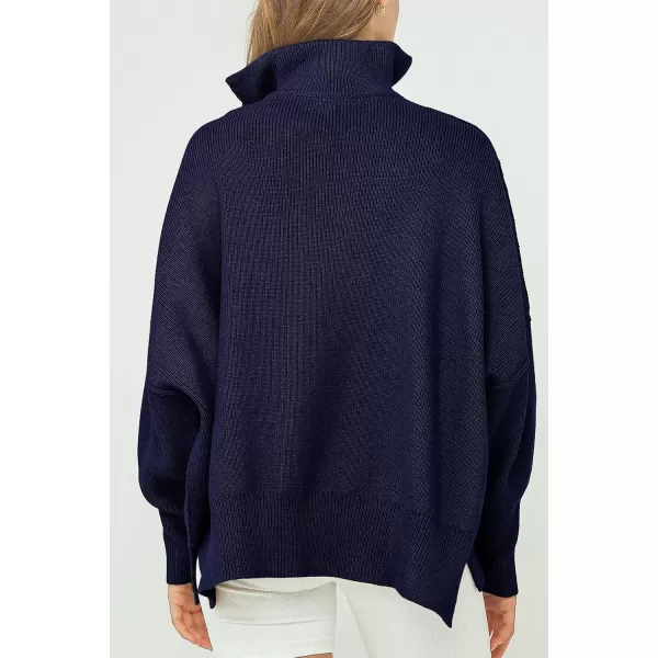 imagePRETTYGARDEN Womens 2023 Fall Pullover Oversized Sweaters Casual Long Sleeve Zip Up Collared Winter Tops BlouseNavy