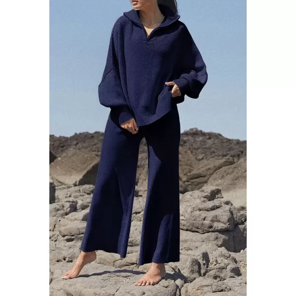 imagePRETTYGARDEN Womens 2023 Fall Pullover Oversized Sweaters Casual Long Sleeve Zip Up Collared Winter Tops BlouseNavy