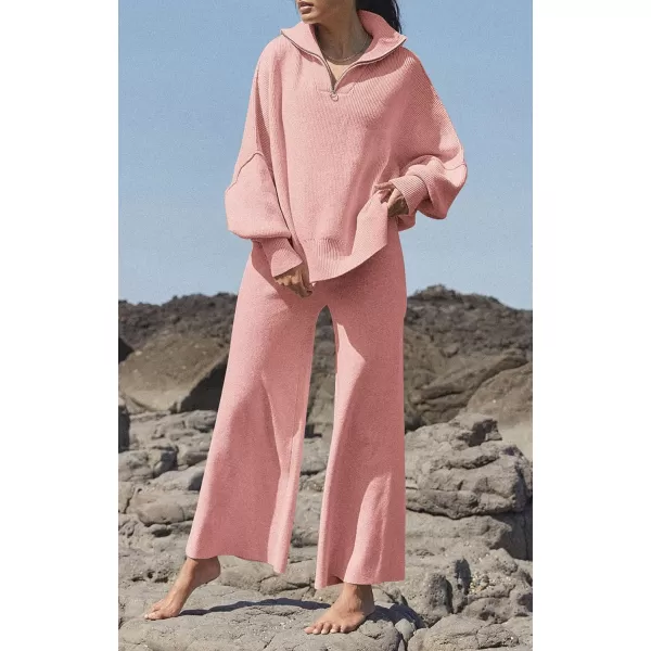 imagePRETTYGARDEN Womens 2023 Fall Pullover Oversized Sweaters Casual Long Sleeve Zip Up Collared Winter Tops BlousePink