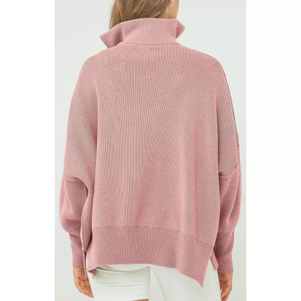 imagePRETTYGARDEN Womens 2023 Fall Pullover Oversized Sweaters Casual Long Sleeve Zip Up Collared Winter Tops BlousePink