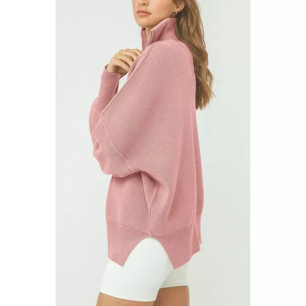 imagePRETTYGARDEN Womens 2023 Fall Pullover Oversized Sweaters Casual Long Sleeve Zip Up Collared Winter Tops BlousePink