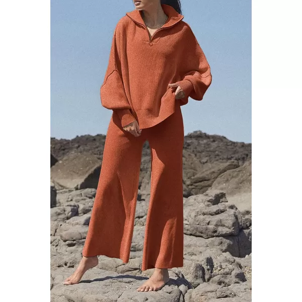 imagePRETTYGARDEN Womens 2023 Fall Pullover Oversized Sweaters Casual Long Sleeve Zip Up Collared Winter Tops BlouseRust Red