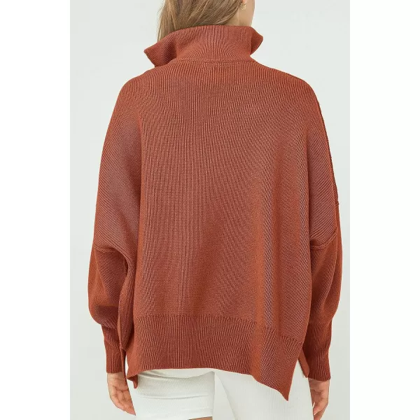 imagePRETTYGARDEN Womens 2023 Fall Pullover Oversized Sweaters Casual Long Sleeve Zip Up Collared Winter Tops BlouseRust Red