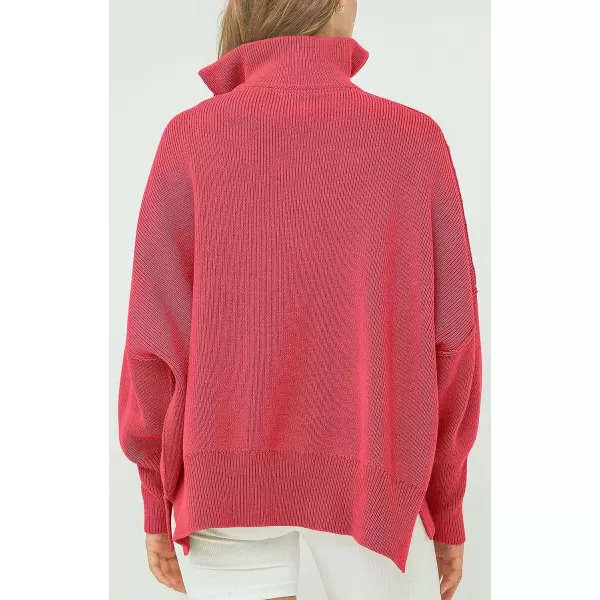 imagePRETTYGARDEN Womens 2023 Fall Pullover Oversized Sweaters Casual Long Sleeve Zip Up Collared Winter Tops BlouseWatermelon Red