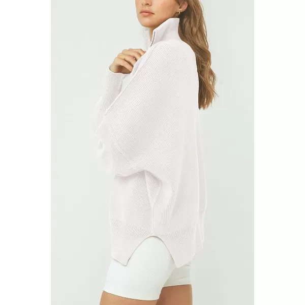 imagePRETTYGARDEN Womens 2023 Fall Pullover Oversized Sweaters Casual Long Sleeve Zip Up Collared Winter Tops BlouseWhite