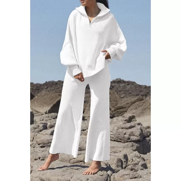 imagePRETTYGARDEN Womens 2023 Fall Pullover Oversized Sweaters Casual Long Sleeve Zip Up Collared Winter Tops BlouseWhite