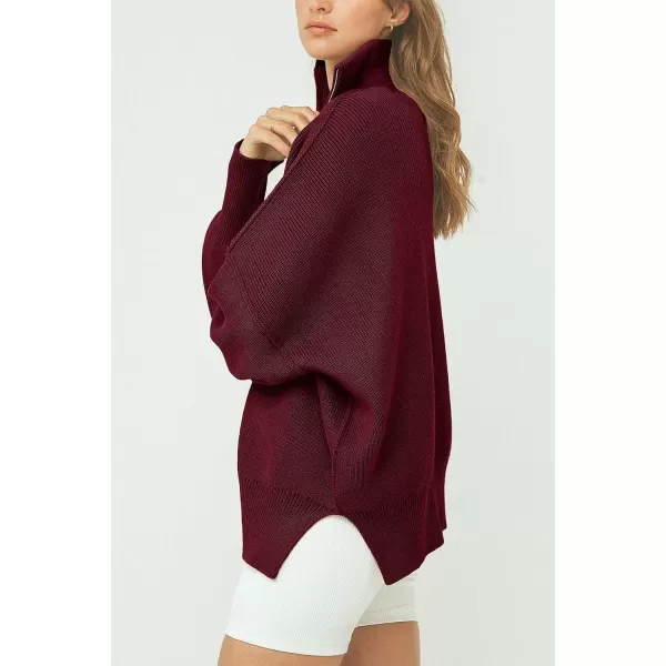 imagePRETTYGARDEN Womens 2023 Fall Pullover Oversized Sweaters Casual Long Sleeve Zip Up Collared Winter Tops BlouseWine Red