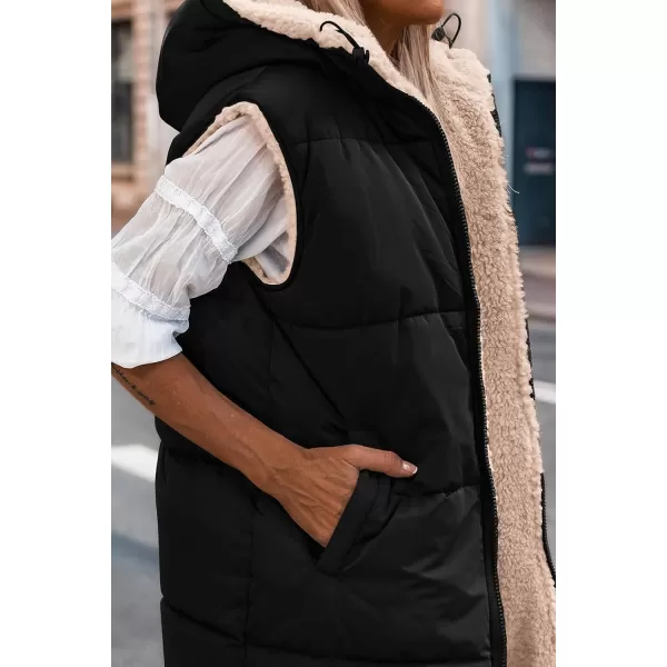 imagePRETTYGARDEN Womens 2023 Fall Reversible Vests Sleeveless Fleece Jacket Zip Up Hoodie Pockets Long Warm Winter Coat OuterwearBlack