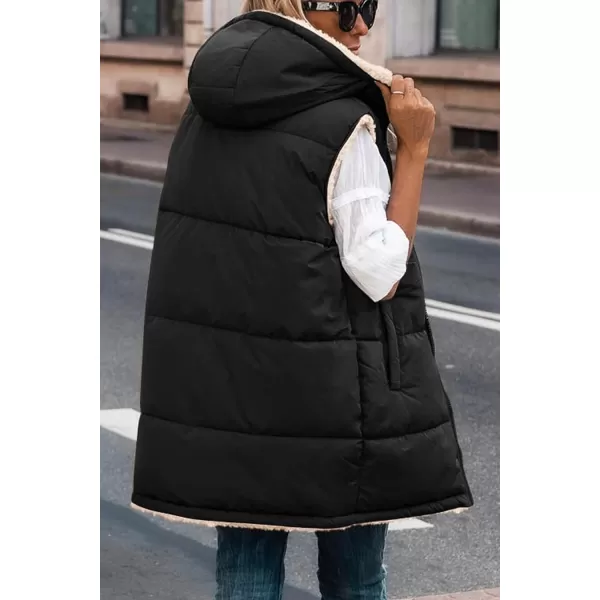 imagePRETTYGARDEN Womens 2023 Fall Reversible Vests Sleeveless Fleece Jacket Zip Up Hoodie Pockets Long Warm Winter Coat OuterwearBlack