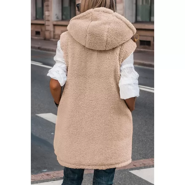 imagePRETTYGARDEN Womens 2023 Fall Reversible Vests Sleeveless Fleece Jacket Zip Up Hoodie Pockets Long Warm Winter Coat OuterwearBrown