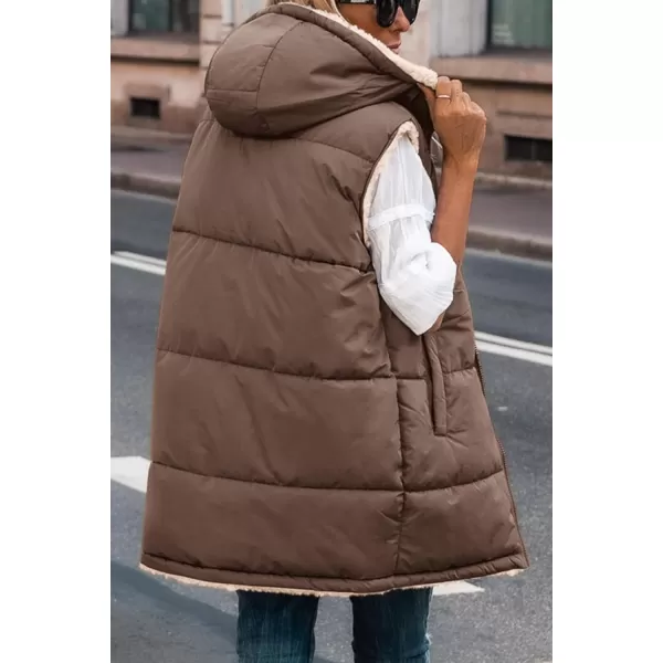 imagePRETTYGARDEN Womens 2023 Fall Reversible Vests Sleeveless Fleece Jacket Zip Up Hoodie Pockets Long Warm Winter Coat OuterwearCoffee