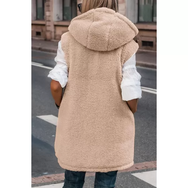 imagePRETTYGARDEN Womens 2023 Fall Reversible Vests Sleeveless Fleece Jacket Zip Up Hoodie Pockets Long Warm Winter Coat OuterwearCoffee