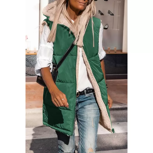 imagePRETTYGARDEN Womens 2023 Fall Reversible Vests Sleeveless Fleece Jacket Zip Up Hoodie Pockets Long Warm Winter Coat OuterwearDark Green