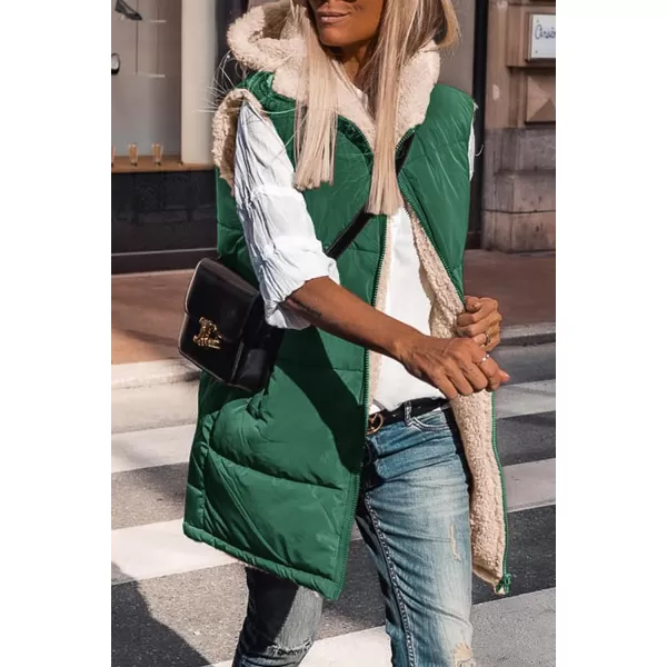 imagePRETTYGARDEN Womens 2023 Fall Reversible Vests Sleeveless Fleece Jacket Zip Up Hoodie Pockets Long Warm Winter Coat OuterwearDark Green