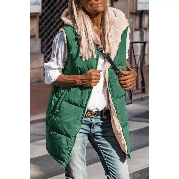 imagePRETTYGARDEN Womens 2023 Fall Reversible Vests Sleeveless Fleece Jacket Zip Up Hoodie Pockets Long Warm Winter Coat OuterwearDark Green