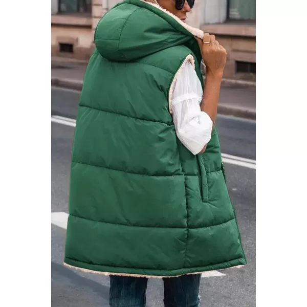 imagePRETTYGARDEN Womens 2023 Fall Reversible Vests Sleeveless Fleece Jacket Zip Up Hoodie Pockets Long Warm Winter Coat OuterwearDark Green