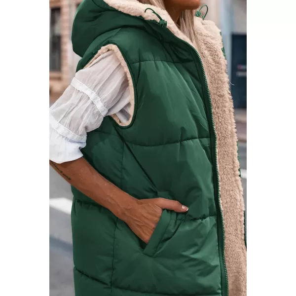 imagePRETTYGARDEN Womens 2023 Fall Reversible Vests Sleeveless Fleece Jacket Zip Up Hoodie Pockets Long Warm Winter Coat OuterwearDark Green