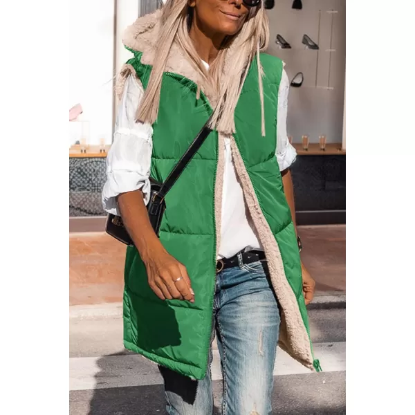 imagePRETTYGARDEN Womens 2023 Fall Reversible Vests Sleeveless Fleece Jacket Zip Up Hoodie Pockets Long Warm Winter Coat OuterwearGreen