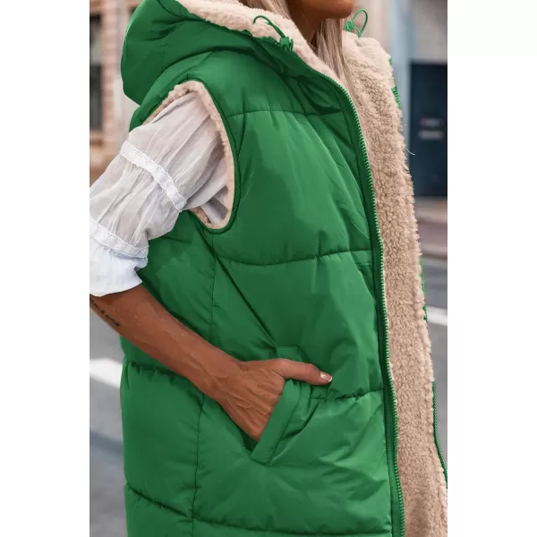 imagePRETTYGARDEN Womens 2023 Fall Reversible Vests Sleeveless Fleece Jacket Zip Up Hoodie Pockets Long Warm Winter Coat OuterwearGreen
