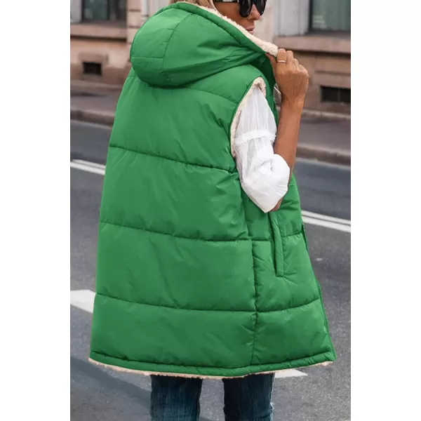 imagePRETTYGARDEN Womens 2023 Fall Reversible Vests Sleeveless Fleece Jacket Zip Up Hoodie Pockets Long Warm Winter Coat OuterwearGreen