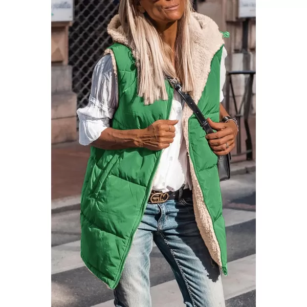imagePRETTYGARDEN Womens 2023 Fall Reversible Vests Sleeveless Fleece Jacket Zip Up Hoodie Pockets Long Warm Winter Coat OuterwearGreen