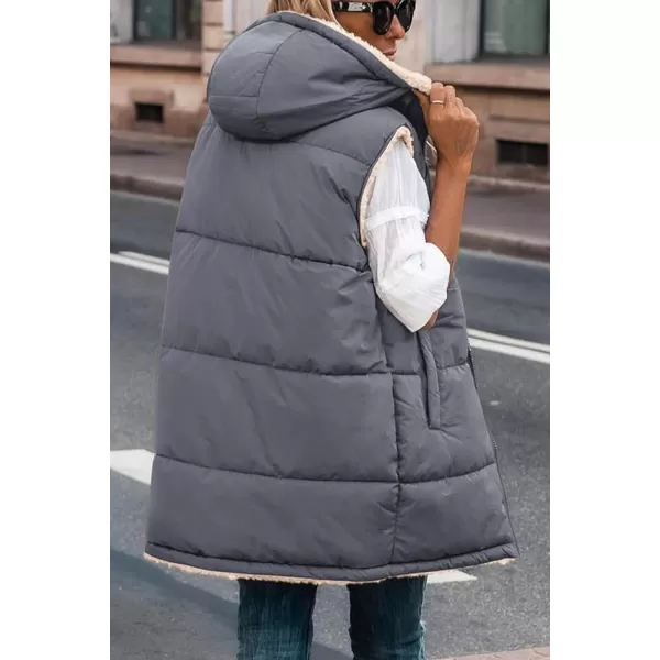 imagePRETTYGARDEN Womens 2023 Fall Reversible Vests Sleeveless Fleece Jacket Zip Up Hoodie Pockets Long Warm Winter Coat OuterwearGrey Blue