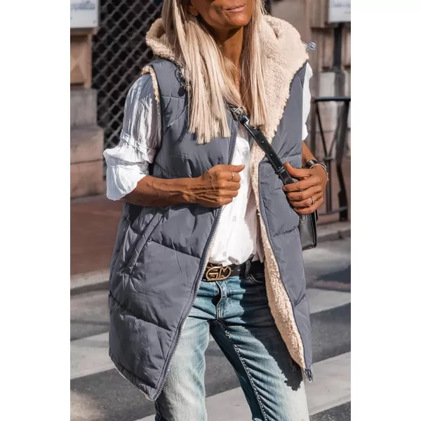 imagePRETTYGARDEN Womens 2023 Fall Reversible Vests Sleeveless Fleece Jacket Zip Up Hoodie Pockets Long Warm Winter Coat OuterwearGrey Blue