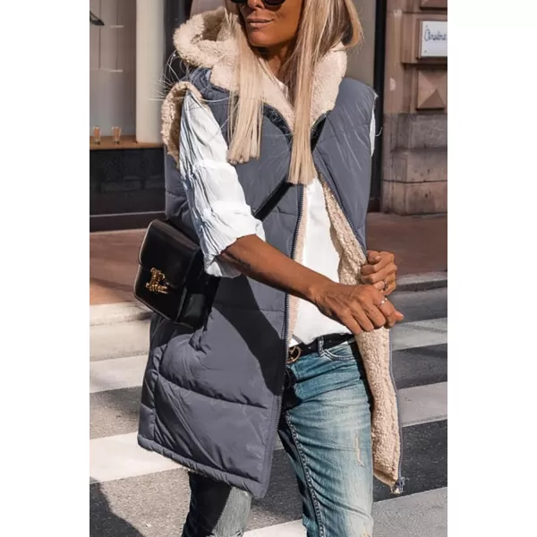imagePRETTYGARDEN Womens 2023 Fall Reversible Vests Sleeveless Fleece Jacket Zip Up Hoodie Pockets Long Warm Winter Coat OuterwearGrey Blue
