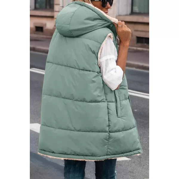 imagePRETTYGARDEN Womens 2023 Fall Reversible Vests Sleeveless Fleece Jacket Zip Up Hoodie Pockets Long Warm Winter Coat OuterwearGrey Green