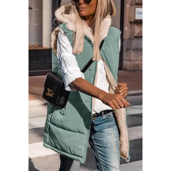 imagePRETTYGARDEN Womens 2023 Fall Reversible Vests Sleeveless Fleece Jacket Zip Up Hoodie Pockets Long Warm Winter Coat OuterwearGrey Green