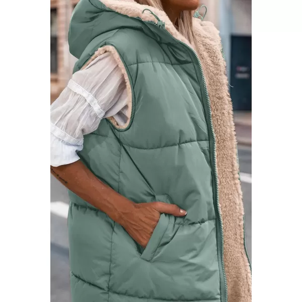 imagePRETTYGARDEN Womens 2023 Fall Reversible Vests Sleeveless Fleece Jacket Zip Up Hoodie Pockets Long Warm Winter Coat OuterwearGrey Green