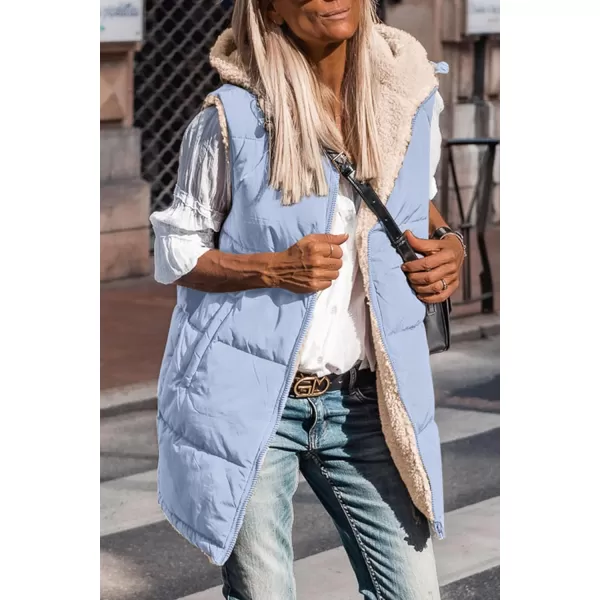 imagePRETTYGARDEN Womens 2023 Fall Reversible Vests Sleeveless Fleece Jacket Zip Up Hoodie Pockets Long Warm Winter Coat OuterwearLight Blue