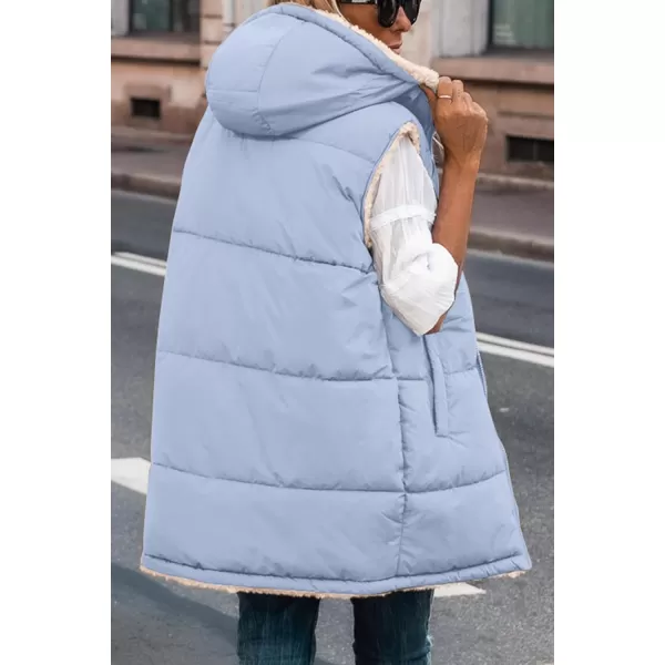 imagePRETTYGARDEN Womens 2023 Fall Reversible Vests Sleeveless Fleece Jacket Zip Up Hoodie Pockets Long Warm Winter Coat OuterwearLight Blue