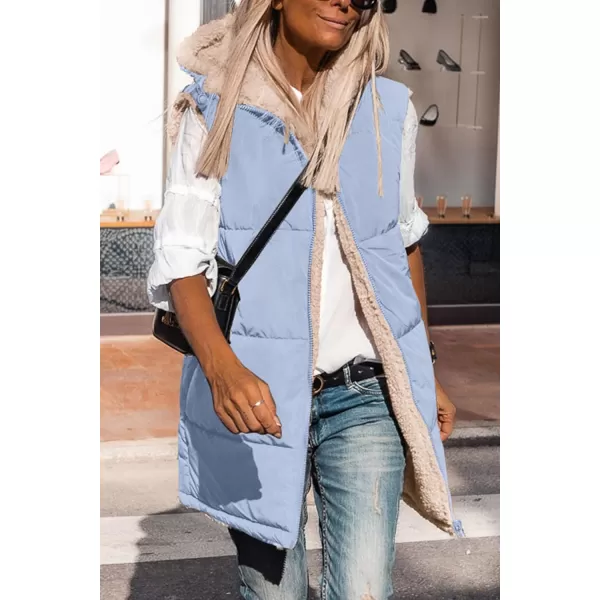 imagePRETTYGARDEN Womens 2023 Fall Reversible Vests Sleeveless Fleece Jacket Zip Up Hoodie Pockets Long Warm Winter Coat OuterwearLight Blue