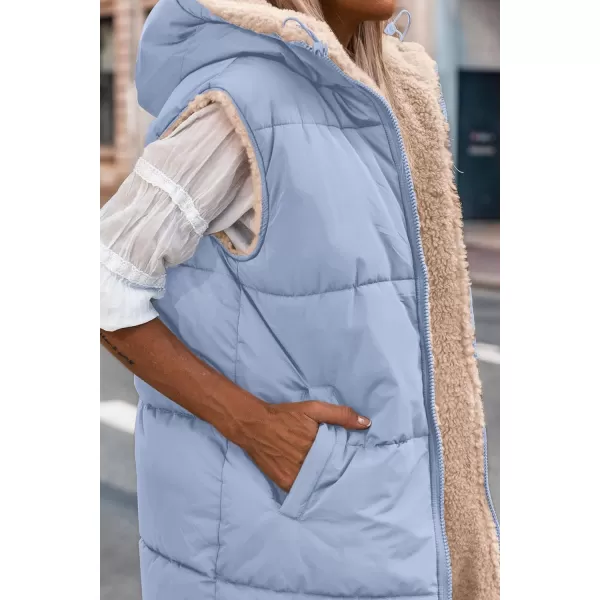 imagePRETTYGARDEN Womens 2023 Fall Reversible Vests Sleeveless Fleece Jacket Zip Up Hoodie Pockets Long Warm Winter Coat OuterwearLight Blue
