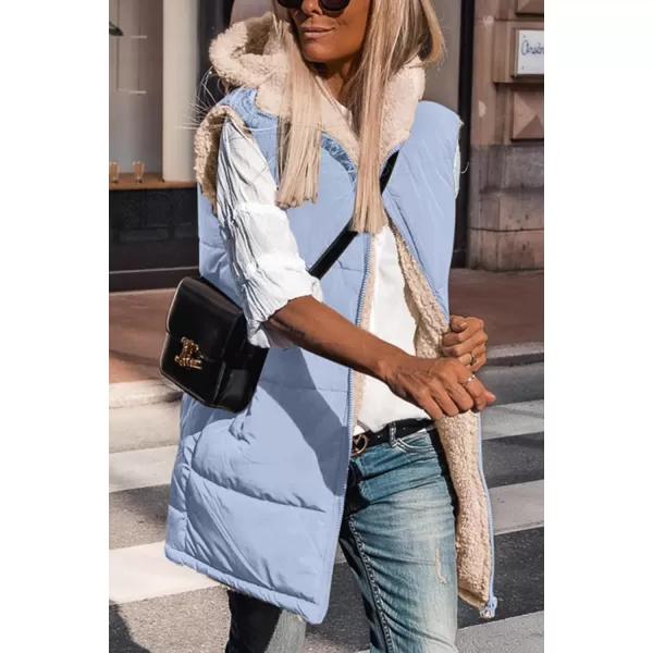 imagePRETTYGARDEN Womens 2023 Fall Reversible Vests Sleeveless Fleece Jacket Zip Up Hoodie Pockets Long Warm Winter Coat OuterwearLight Blue