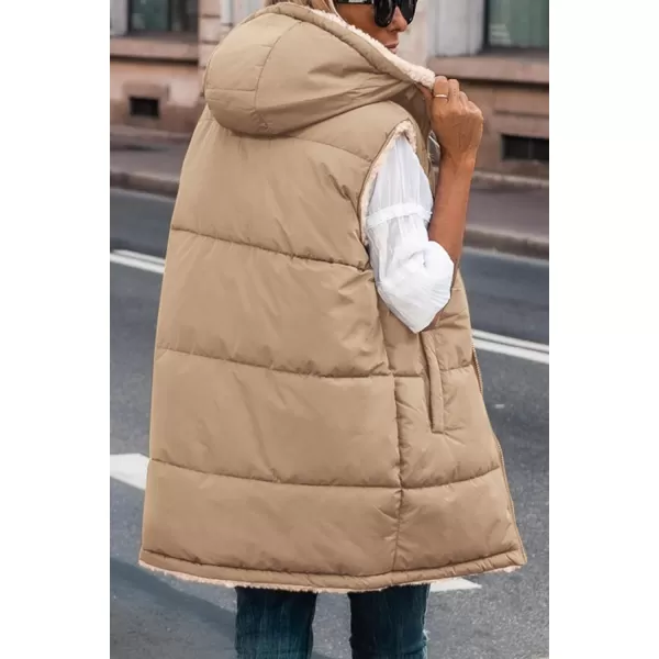 imagePRETTYGARDEN Womens 2023 Fall Reversible Vests Sleeveless Fleece Jacket Zip Up Hoodie Pockets Long Warm Winter Coat OuterwearLight Camel