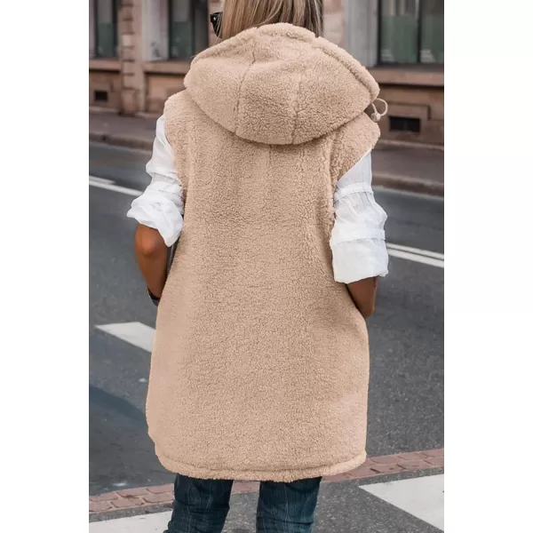 imagePRETTYGARDEN Womens 2023 Fall Reversible Vests Sleeveless Fleece Jacket Zip Up Hoodie Pockets Long Warm Winter Coat OuterwearLight Khaki