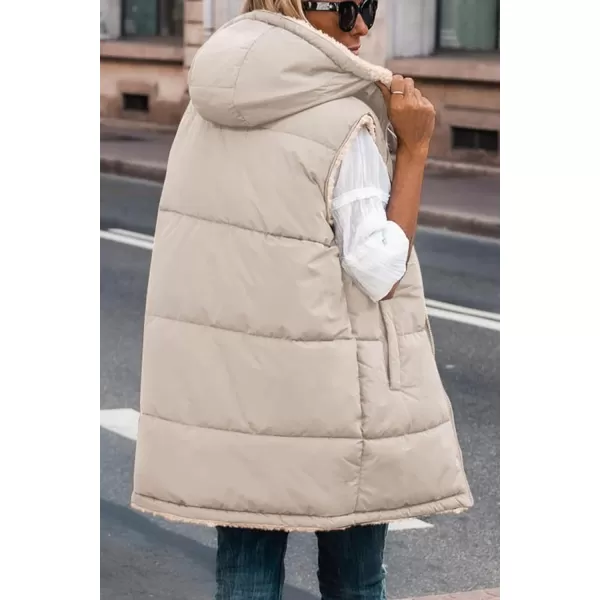 imagePRETTYGARDEN Womens 2023 Fall Reversible Vests Sleeveless Fleece Jacket Zip Up Hoodie Pockets Long Warm Winter Coat OuterwearLight Khaki