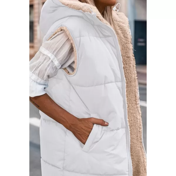 imagePRETTYGARDEN Womens 2023 Fall Reversible Vests Sleeveless Fleece Jacket Zip Up Hoodie Pockets Long Warm Winter Coat OuterwearWhite