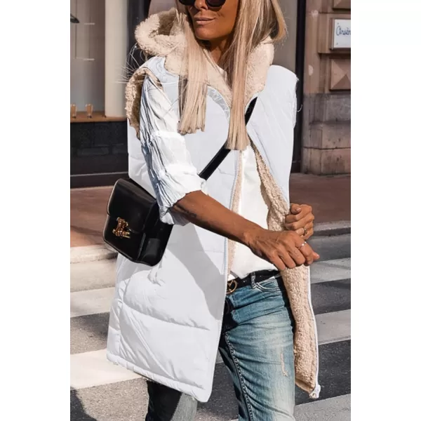 imagePRETTYGARDEN Womens 2023 Fall Reversible Vests Sleeveless Fleece Jacket Zip Up Hoodie Pockets Long Warm Winter Coat OuterwearWhite