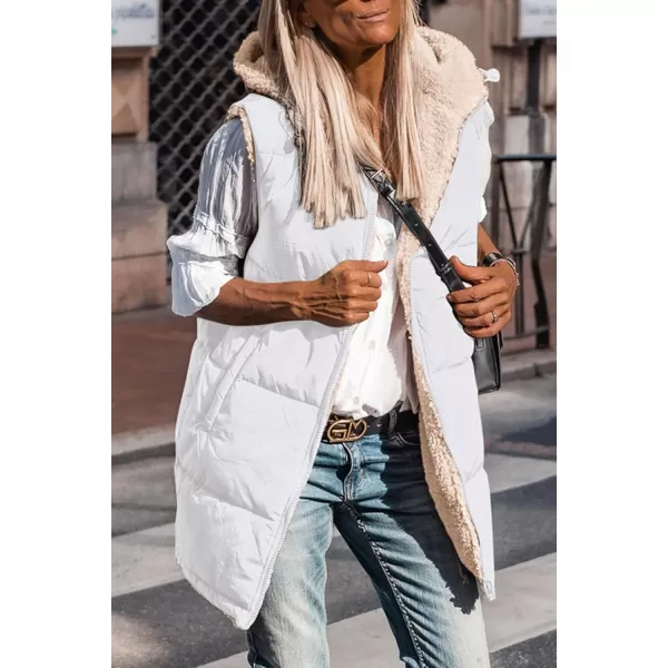 imagePRETTYGARDEN Womens 2023 Fall Reversible Vests Sleeveless Fleece Jacket Zip Up Hoodie Pockets Long Warm Winter Coat OuterwearWhite